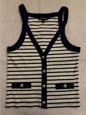 J. Crew Navy & White Striped Ribbed Button Tank